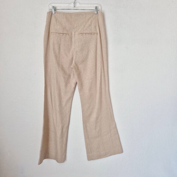 Veronica Beard Komi Flared Seamed Linen-Blend Pants High Rise Pocket Sand - Picture 7 of 13